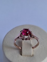 Old Vintage Soviet Union Silver 875 Ring USSR Red Stone Ruby Size US 6 (16.5 mm)