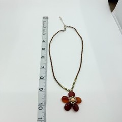 Vintage Brown Orange Flower Pendant Necklace Beaded Boho Statement Retro Y2K 90s