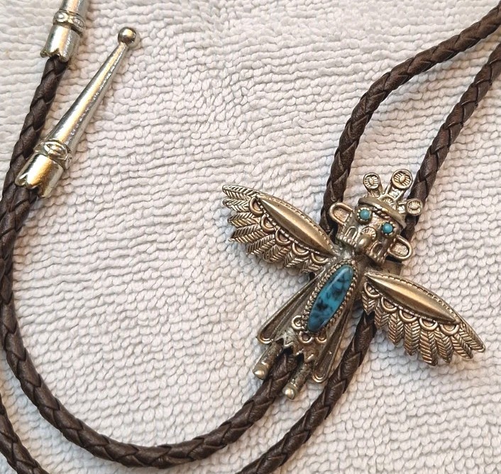 KACHINA THUNDERBIRD DANCER-WARRIOR Figural BOLO TIE NECKLACE Vintage