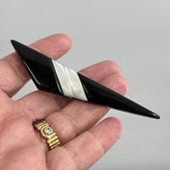 Vtg Modernist Pin Brooch Bar Black White Lucite Plastic Geometric Atomic MCM