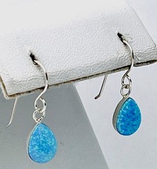 925 Sterling Silver Lab Created Pear Blue Opal Fishwire Pierced Earring