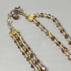 Stunning Iridescent Crystal Beaded Necklace Brown Gold Coated Faceted Layered 15