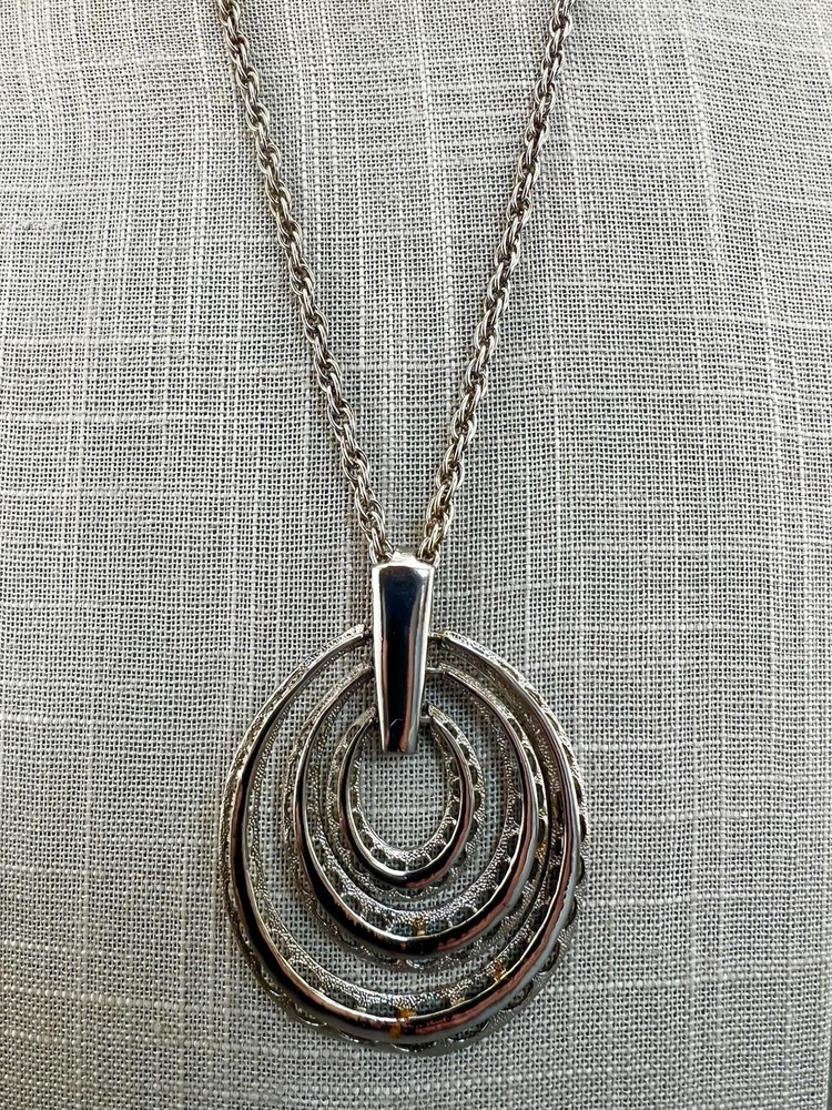 Vintage MCM Silver Tone Necklace Multi Oval Openwork Pendant 23”