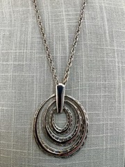 Vintage MCM Silver Tone Necklace Multi Oval Openwork Pendant 23”