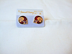 VINTAGE SAMUEL HUANG DESIGNER CLOISONNE PHOENIX PURPLE RED ENAMEL STUD EARRINGS