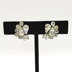 Clear Rhinestone Climber Sparkle Prism Fancy Event Vintage Screwback Earrings