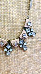 Vintage Liz Claiborne Pink Rhinestone Bib Statement Necklace 18″ Cord Chain