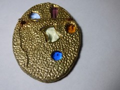 1970’s Modernist brooch pin texture gold tone 5 Multicolor multifacet Cabochons