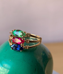 14K GOLD EMERALD GREEN,RUBY RED,SAPPHIRE BLUE CZ CUBIC ZIRCONIA WIDE BAND RING