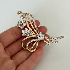 Ladies Clear Rhinestone AB Flower Plant Gold Tone Sparkly Brooch Pin
