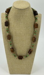 Earthy Necklace Natural Stone Acrylic Beads Brown Green Choker 22 Inch
