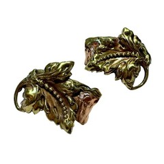 Vintage Large Handcrafted Copper & Brass Artsy Leaf Pierced Earrings 1.75 x 1.5″