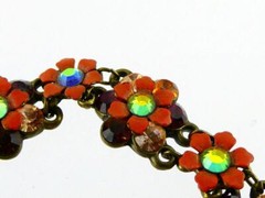Michal Negrin Rhinestone and Brass Tone Metal Flower Bracelet 6.75 In GOOD