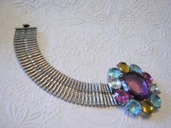 1930’s BOLD PURPLE/ AQUAMARINE & PINK OPEN BACK RHINESTONES Bracelet