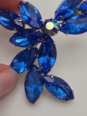 Beautiful Large Silver-Toned Brooch with Brilliant Blue Marquise Rhinestones