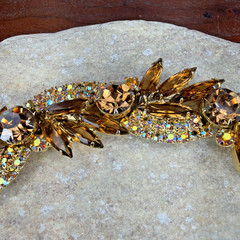 D&E Juliana 5 Link Bracelet Rhinestones Gold Amber AB Glass Aurora Borealis