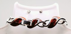 VINTAGE STYLE SET NECKLACE CHOKER & EARRING BROWN COLOR ENAMEL LINK SIVERTONE