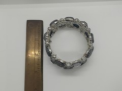 Bracelet Expandable 2 Rows Silver Color Faceted Beads Clear Rhinestones