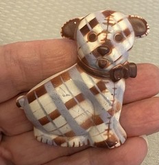 Art Deco Vintage Celluloid Gingham Dog Brooch brown and tan plaid pattern
