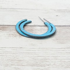 Vintage Earrings For Pierced Ears Light Bright Blue Hoops – Paint Chips/Tarnish