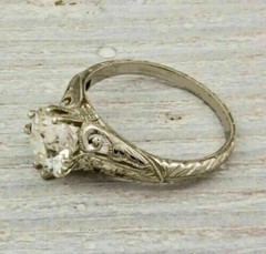 Art Deco Style Round Lab Created Diamond Wedding 14K White Gold FN Filigree Ring