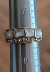 Vintage 18K Rolled Gold Plate Ring Wt 7.4 Grams Mop Inlay / Rhinestone Size 8