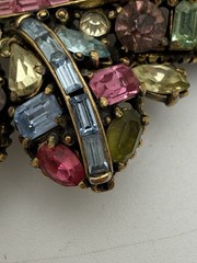 Hollycraft 3” Signed Pastel Rhinestone Leaf Brooch Vintage Pin