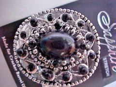 Costume Jewelry Ring Black Stones By Sapphire Silver Tone Stretchable Band New