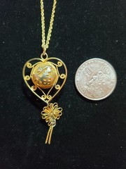 Vintage Gold Tone Chinese Heart Good Fortune Ball Necklace Gift Adult Unisex