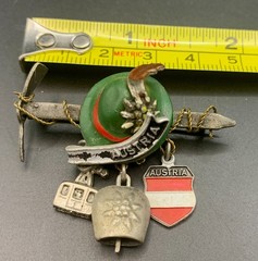 Vintage Austria Alps Climber Ski Brooch Pin Tirol Tyrolean Hat Charms 1950-60s