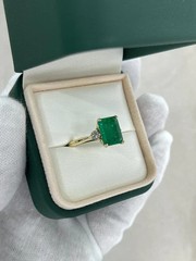 3.90 Ct Natural Emerald Art Deco Vintage Engagement Ring 14K Yellow Gold Over