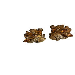 Vintage Brushed Gold Tone Clip Earrings Marquise & Clear Rhinestones Francois