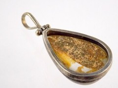 Vintage Artisan Made Sterling Silver Rutilated Quartz Cabochon Pendant 925 16.6g