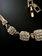 Swarovski + Swan Signed Rhinestone Statement Necklace 5 Gem Cushion Links