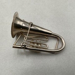 Vintage Silver Tone Trumpet Horn Brooch Music Instrument Pin Minimalist Jazz