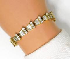 Sterling Silver 925 Vermeil Fancy CZ Tennis Bracelet Baguettes & Rounds ~ 7 1/4″