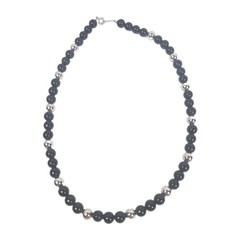 Vtg 80s~Napier Faux Onyx Beaded Necklace~Black~Silver Tone~18″