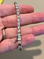 Sterling Silver FAS Tennis Bracelet Pink & White Simulated Gems 7”