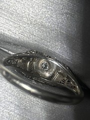 Ring-Antique, Art Deco, White Gold, Diamond, Old Mine Cut, Vintage Filigree
