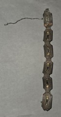 Antique Chinese Export Silver Filigree Enamel Turquoise Bat Link Bracelet 26g