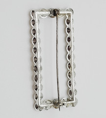 Rhinestone Open Metal Rectangle Frame Early 20th Century Silver Tone Brooch Pin