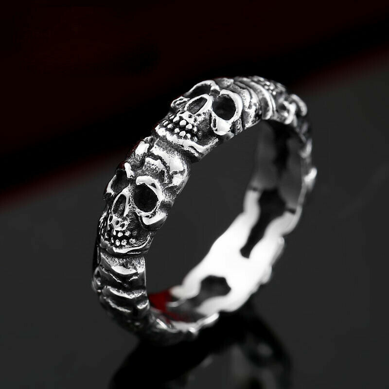 New Personality Men’s Solid 925 Sterling Silver Skull Gothic Punk Band Ring