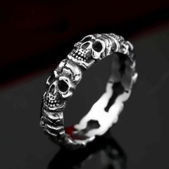 New Personality Men’s Solid 925 Sterling Silver Skull Gothic Punk Band Ring