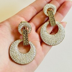 Runway Earrings VTG Dangle Clip Hoops Crystal Rhinestone Jeweled Statement 2.5″