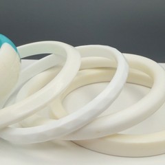 Vintage Plastic Bangle Bracelet Stack Set Aqua White Lucite