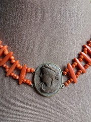 Victorian 800 silver Coral Lava Cameo Necklace, Swivel Clasp – Grand Tour