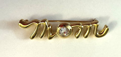 Vintage Gold Tone Clear Rhinestone MOM Brooch Pin Estate Mother’s Day Gift
