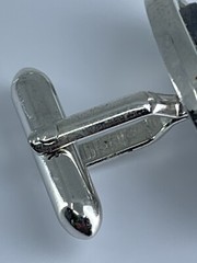 Vintage Swank hematite cufflinks long oval open silver tone design 3/4″