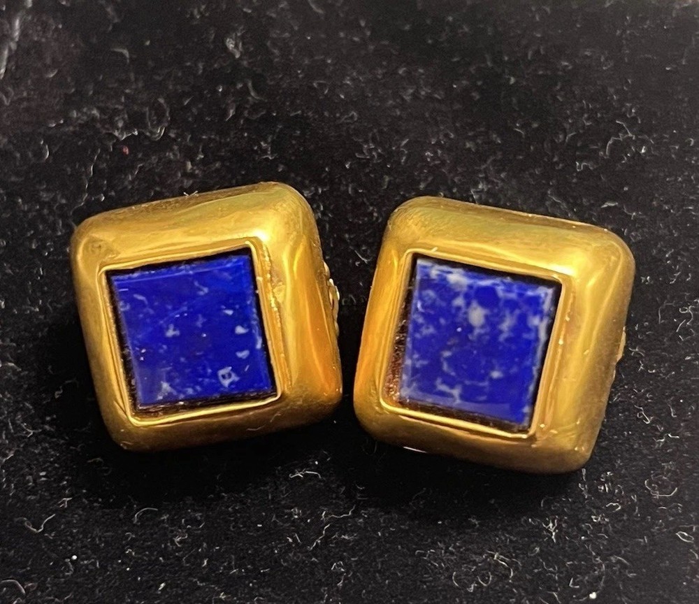 Vintage Lapis Lazuli Clip On Earrings Gold-Tone – 15 grams – Carlisle