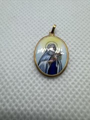 19k 800 PORTUGUESE ENAMEL GOLD MARY TEREZINHA SO JESUS RELIGIOUS MEDAL PENDANT